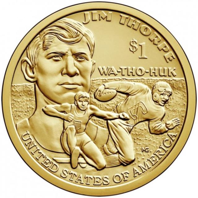 Монета Джим Торп Ва-То-Хук, 1 долар 2018, США, Корінний американець