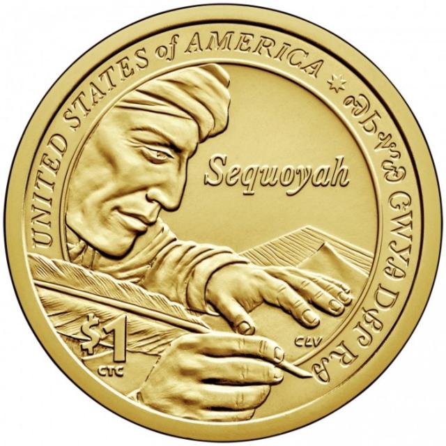 Монета Секвоя, 1 долар 2017, США, Корінний американець