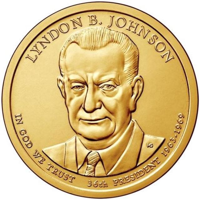 Монета Ліндон Джонсон, 1 долар 2015, США, Президенти США