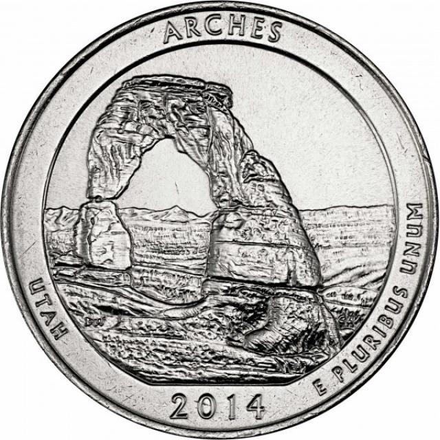 Монета Національний парк Арки, ¼ долара 2014, США, Прекрасна Америка Квотери