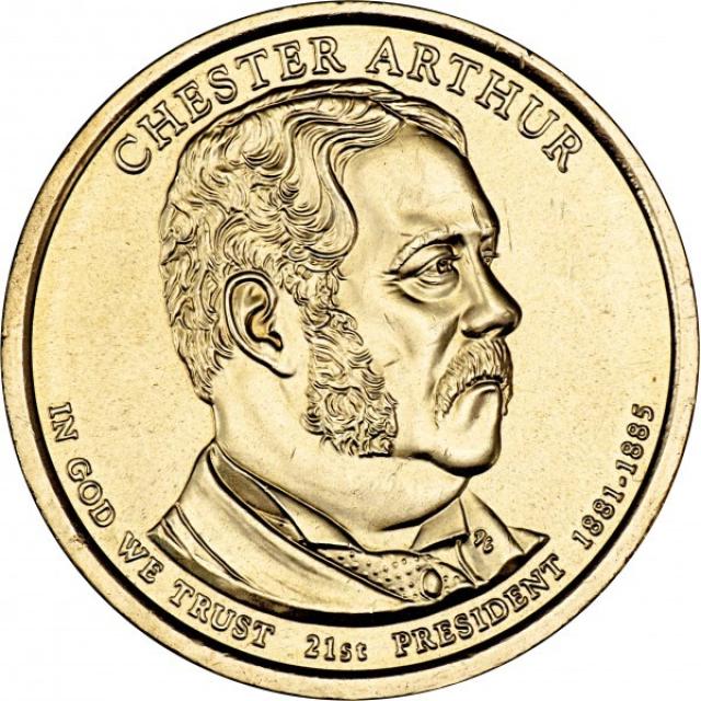 Монета Честер А. Артур, 1 долар 2012, США, Президенти США