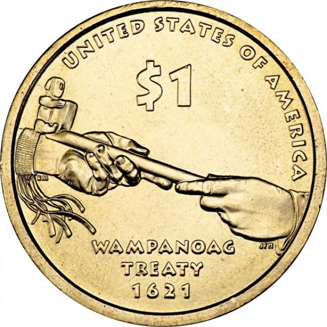 Монета Договір з Вампаноагамі, 1 долар 2011, США, Корінний американець