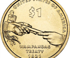 Монета Договір з Вампаноагамі, 1 долар 2011, США, Корінний американець