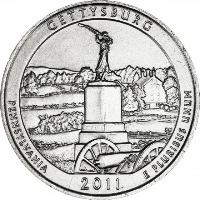 Монета Національний парк Геттисберг, ¼ долара 2011, США, Прекрасна Америка Квотери