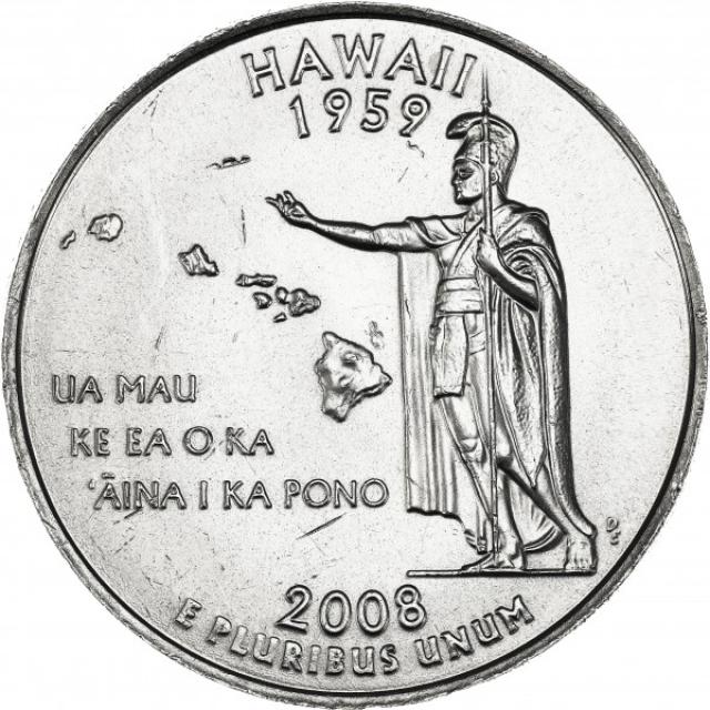 Монета Квотер штату Гаваї, ¼ долара 2008, США, Квотери 50 штатів