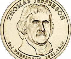Монета Томас Джефферсон, 1 долар 2007, США, Президенти США