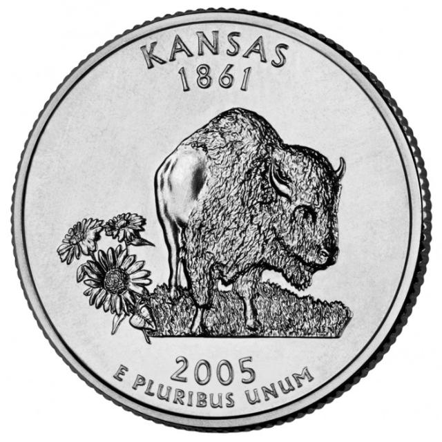 Монета Квотер штату Канзас, ¼ долара 2005, США, Квотери 50 штатів