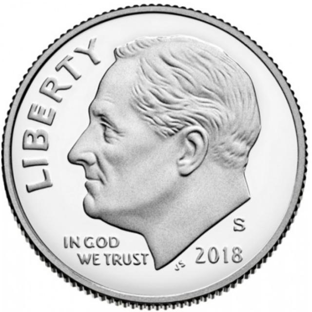 Монета Roosevelt Dime, 1 дайм 2018, США, США