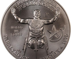 Монета Перегони на інвалідних візках, 1 долар 1996, США, X літні Паралімпійські ігри, Атланта 1996
