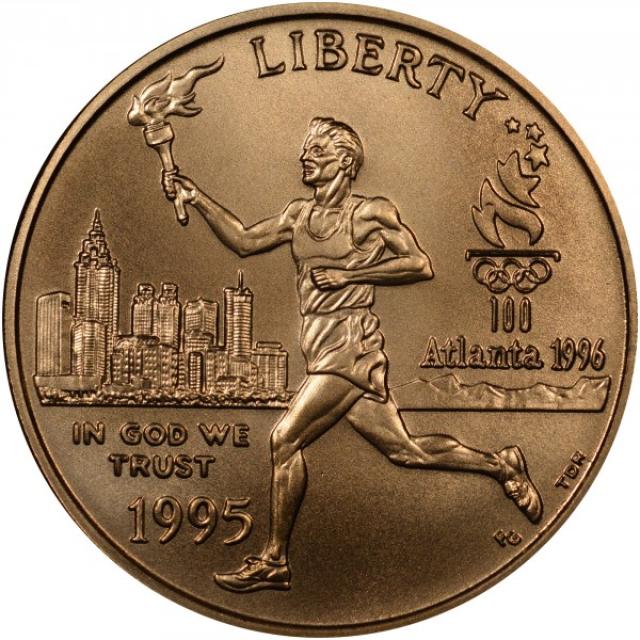 Монета Факельний бігун, 5 доларів 1995, США, XXVI літні Олімпійські ігри, Атланта, 1996