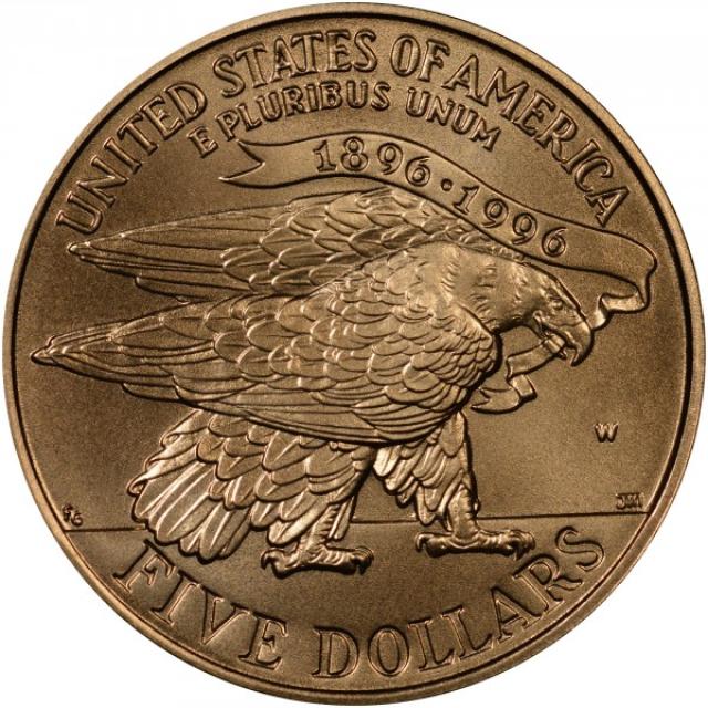 Монета Факельний бігун, 5 доларів 1995, США, XXVI літні Олімпійські ігри, Атланта, 1996