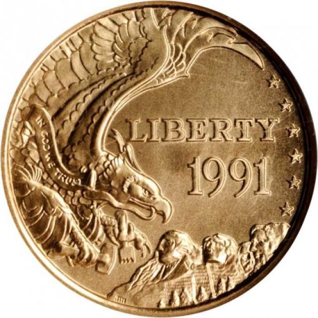 Монета Національний меморіал Рашмор, 5 доларів 1991, США, США