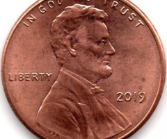 Монета Lincoln Cent, 1 цент 2019, США, США