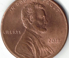 Монета Lincoln Cent, 1 цент 2018, США, США