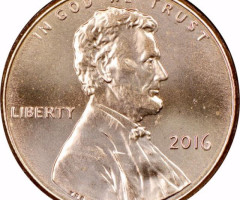 Монета Lincoln Cent, 1 цент 2016, США, США