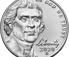 Монета Jefferson Nickel, 5 центів 2020, США, США
