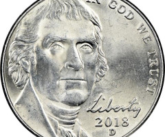 Монета Jefferson Nickel, 5 центів 2018, США, США