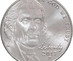 Монета Jefferson Nickel, 5 центів 2017, США, США