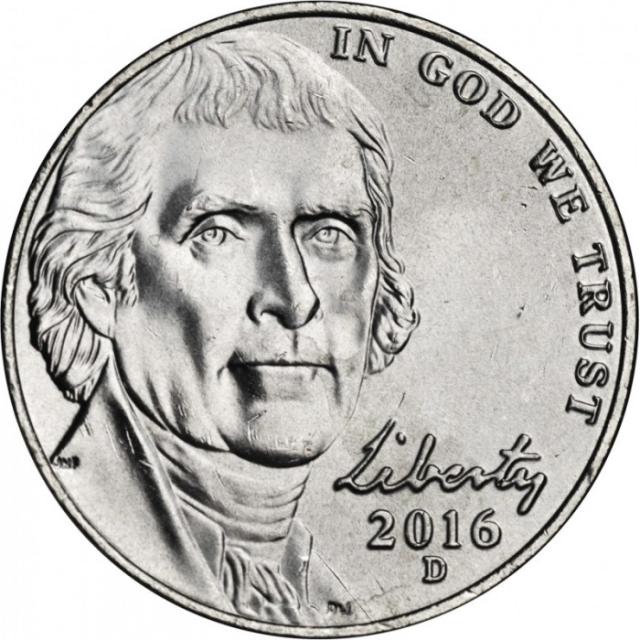 Монета Jefferson Nickel, 5 центів 2016, США, США