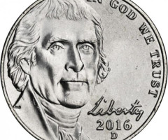 Монета Jefferson Nickel, 5 центів 2016, США, США