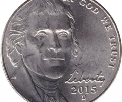 Монета Jefferson Nickel, 5 центів 2015, США, США