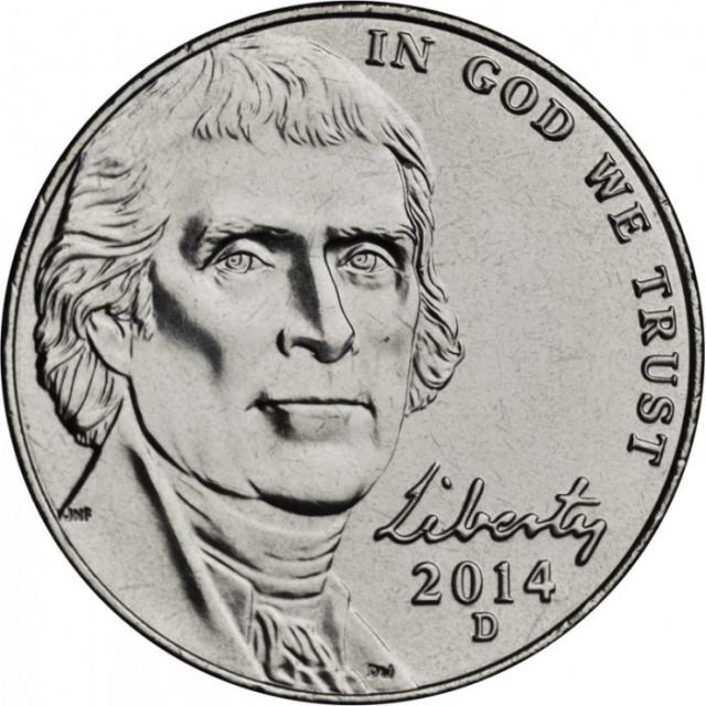 Монета Jefferson Nickel, 5 центів 2014, США, США