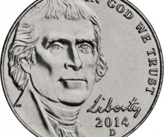 Монета Jefferson Nickel, 5 центів 2014, США, США