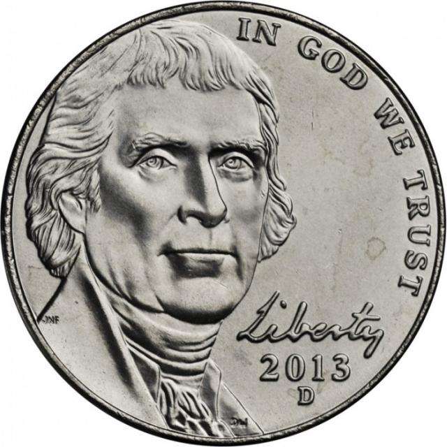 Монета Jefferson Nickel, 5 центів 2013, США, США