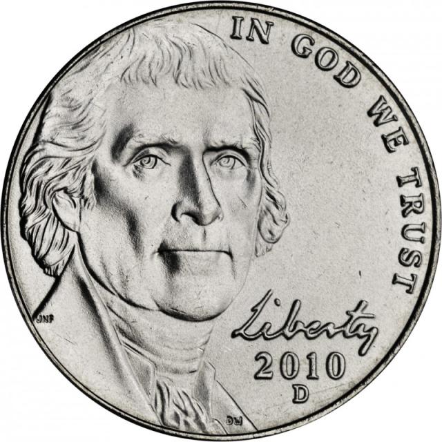 Монета Jefferson Nickel, 5 центів 2010, США, США