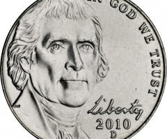 Монета Jefferson Nickel, 5 центів 2010, США, США