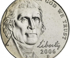 Монета Jefferson Nickel, 5 центів 2006, США, США