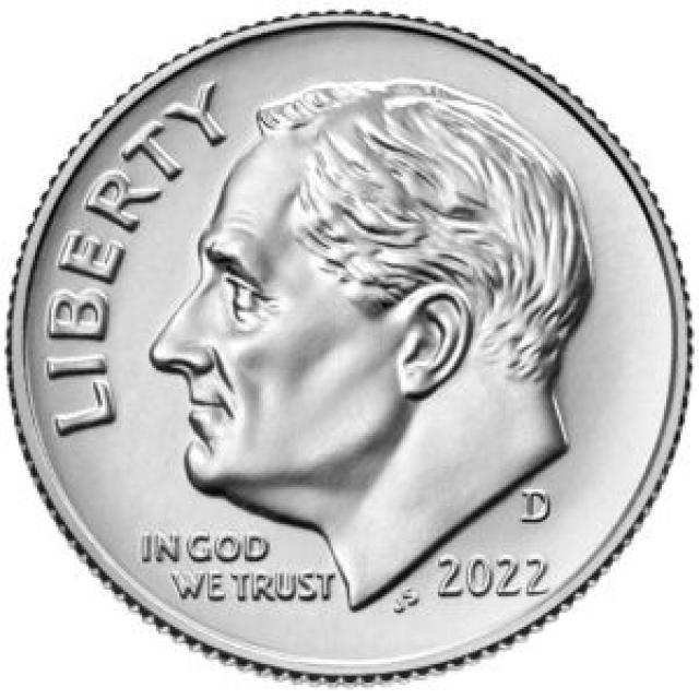 Монета Roosevelt Dime, 1 дайм 2022, США, США