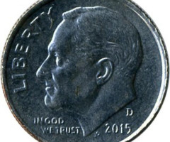 Монета Roosevelt Dime, 1 дайм 2015, США, США