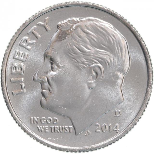 Монета Roosevelt Dime, 1 дайм 2014, США, США