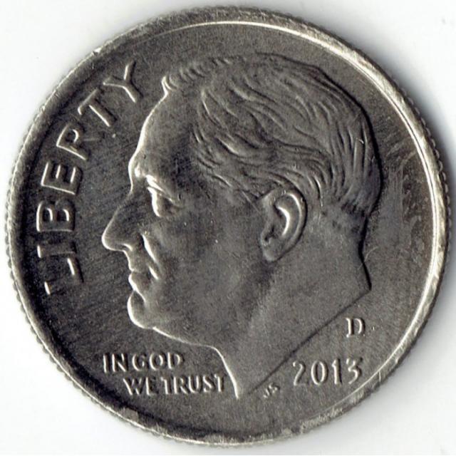 Монета Roosevelt Dime, 1 дайм 2013, США, США