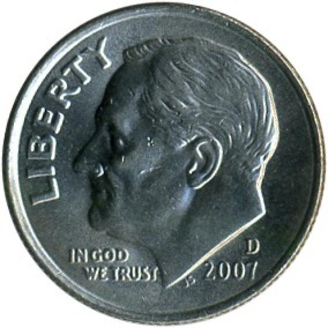 Монета Roosevelt Dime, 1 дайм 2007, США, США