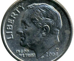 Монета Roosevelt Dime, 1 дайм 2004, США, США