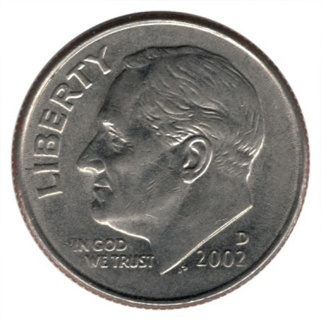 Монета Roosevelt Dime, 1 дайм 2002, США, США