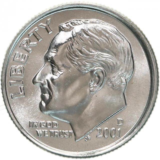 Монета Roosevelt Dime, 1 дайм 2001, США, США