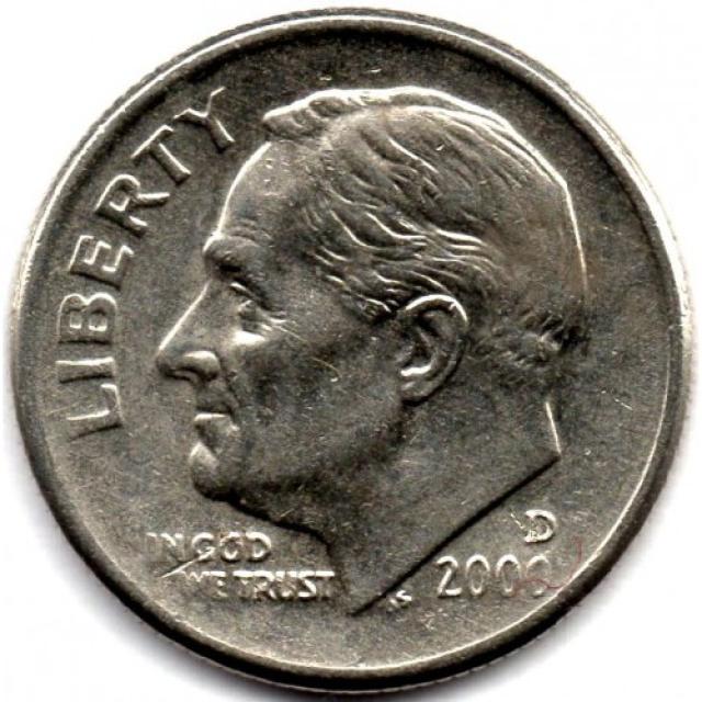 Монета Roosevelt Dime, 1 дайм 2000, США, США