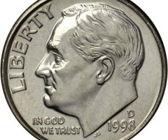 Монета Roosevelt Dime, 1 дайм 1998, США, США
