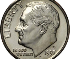 Монета Roosevelt Dime, 1 дайм 1997, США, США