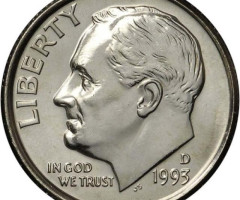 Монета Roosevelt Dime, 1 дайм 1993, США, США