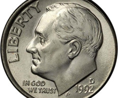 Монета Roosevelt Dime, 1 дайм 1992, США, США