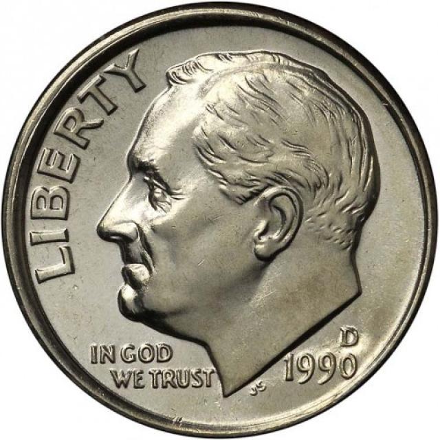 Монета Roosevelt Dime, 1 дайм 1990, США, США