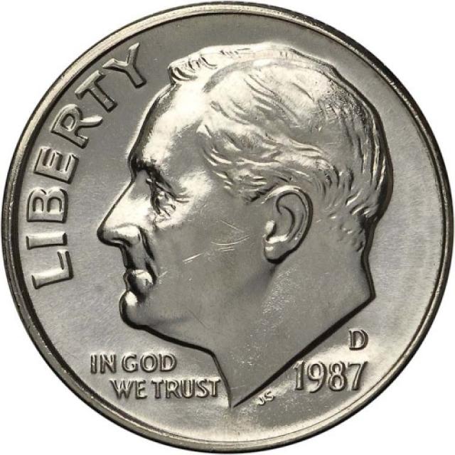 Монета Roosevelt Dime, 1 дайм 1987, США, США