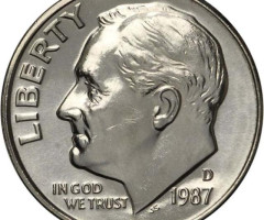 Монета Roosevelt Dime, 1 дайм 1987, США, США