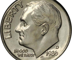 Монета Roosevelt Dime, 1 дайм 1986, США, США