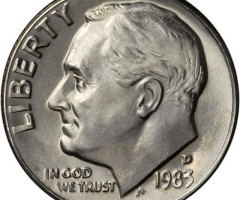 Монета Roosevelt Dime, 1 дайм 1983, США, США