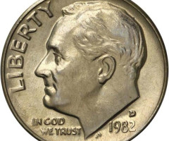 Монета Roosevelt Dime, 1 дайм 1982, США, США